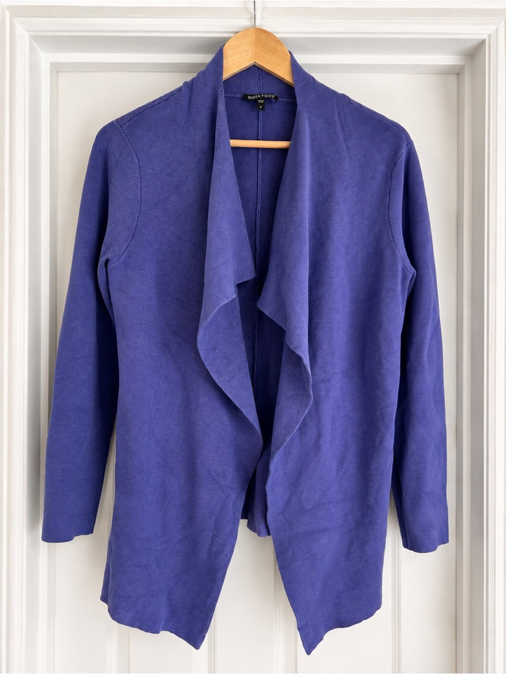 Eileen Fisher Purple Open Front Cardigan Silk Cotton Waterfall Knit Size M